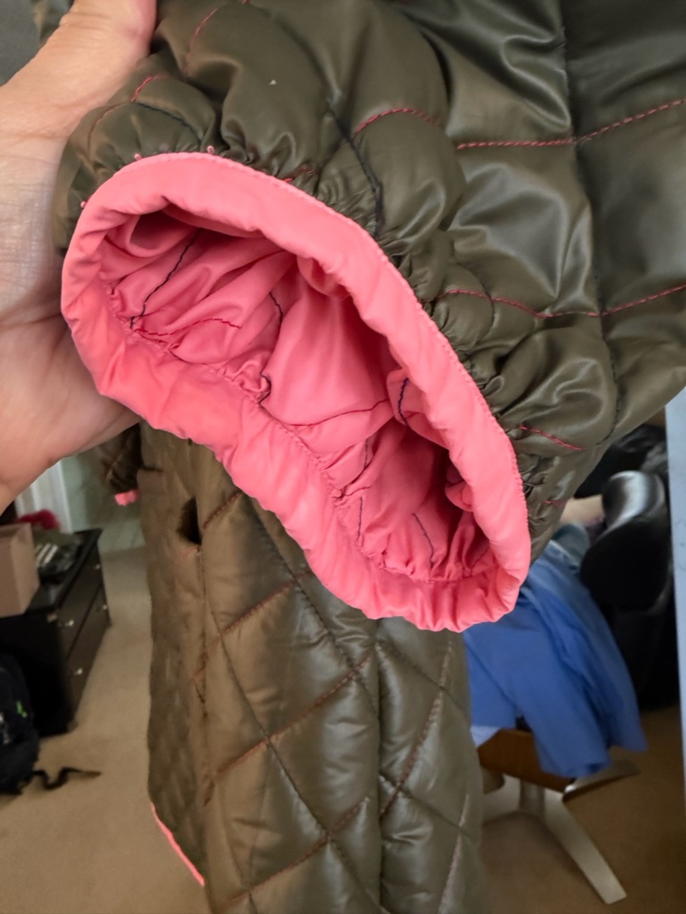 Clare V Olive Quilted Coat with Pink Trim - Picture 9 of 10